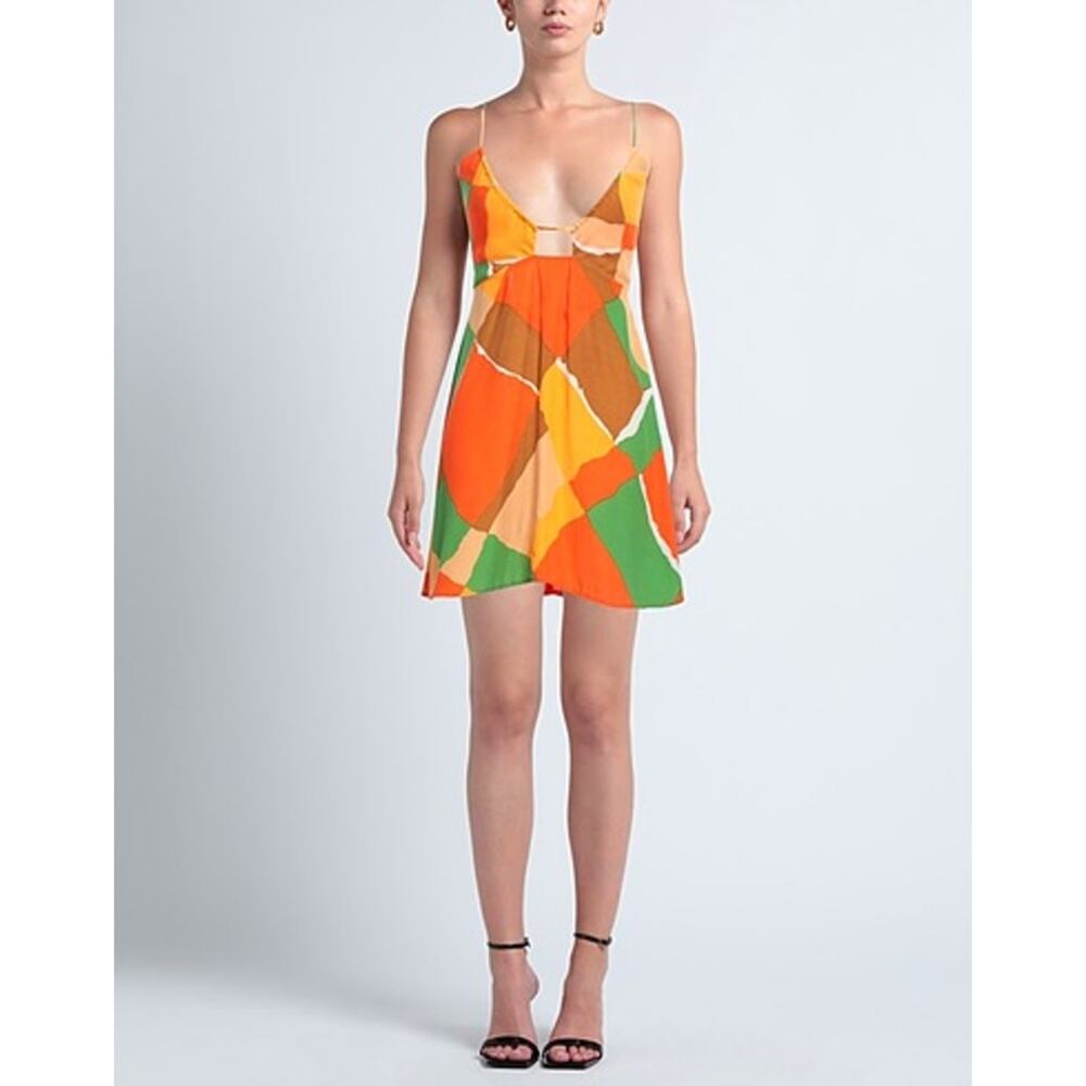 Faithfull The Brand Romper Dress Women's 8 Orange Cotton Off-Shoulder Party NWT